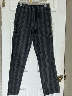 Chef Code Black Gray Pinstripe Cargo Chef Pants Elastic Waist Mens M